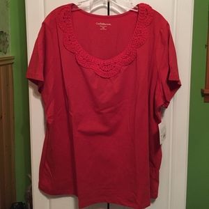 Croft & Barrow Orange Crochet Neck T-Shirt